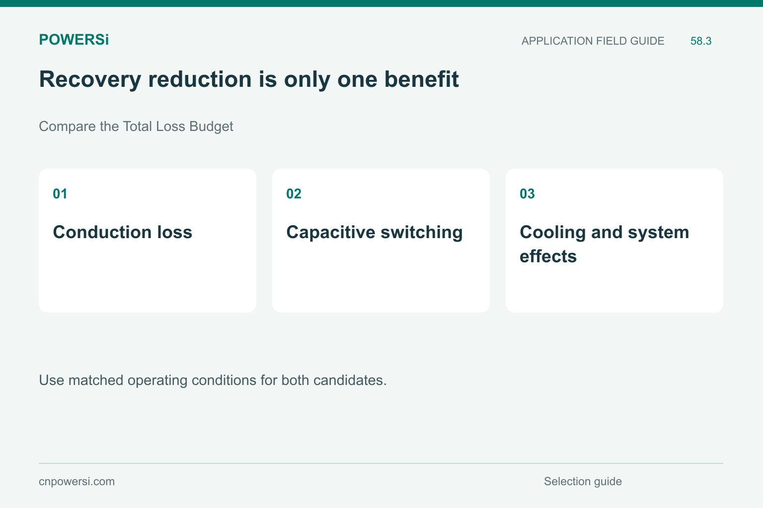 Recovery reduction is only one benefit: Conduction loss, Capacitive switching, Cooling and system effects.