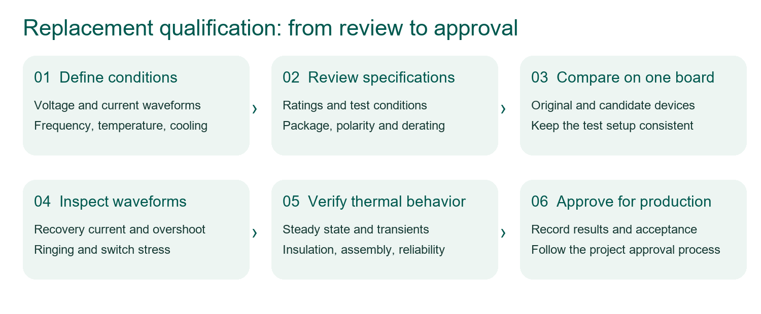 Six-stage diode replacement qualification workflow